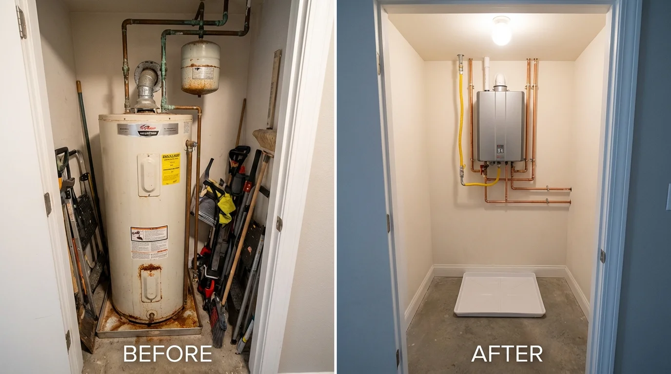 Tank water heater versus wall-mounted tankless unit comparison for Urbana, OH homeowners
