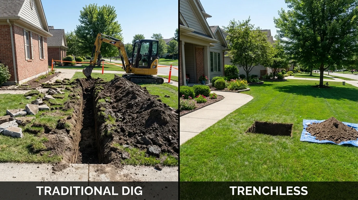 Trenchless sewer repair with minimal yard damage versus traditional excavation in Urbana, OH